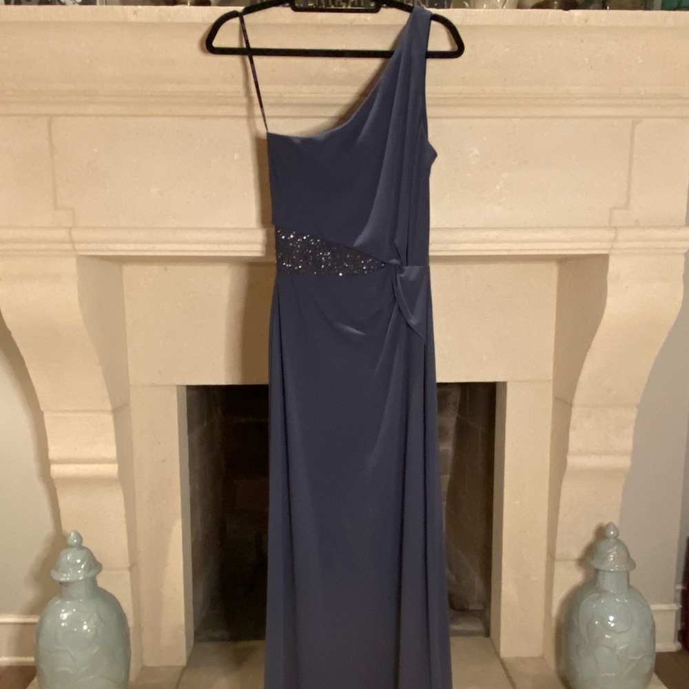 Laundry by Shelli Segal Blue Slate One Shoulder Gown